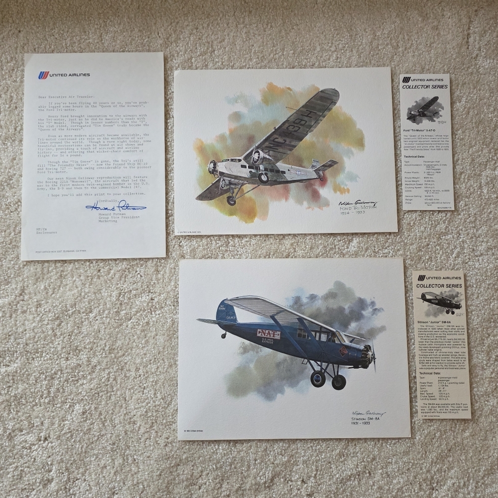 UNITED AIRLINES Lot Of 22 Vintage Aircraft Art Prints By Nixon Galloway - Picture 8 of 15